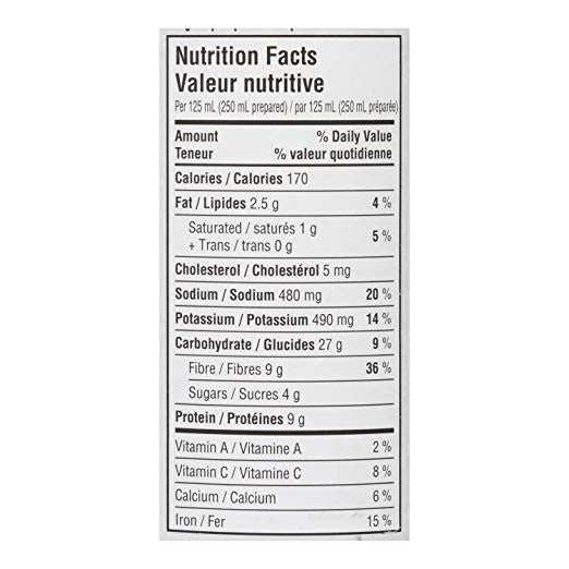 Campbell's Bean and Bacon Soup, 284ml/9.6 oz. Can Nutrition Facts Label